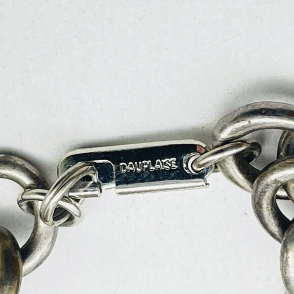 Silver Tone Chain Necklace Long Oval Beads Statement CAROL DAUPLAISE Signed - Picture 4 of 6